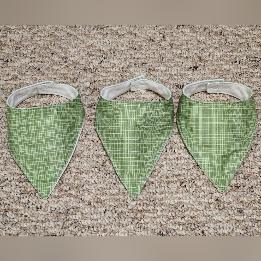 Handmade Green and White Bandana Baby Bib Set